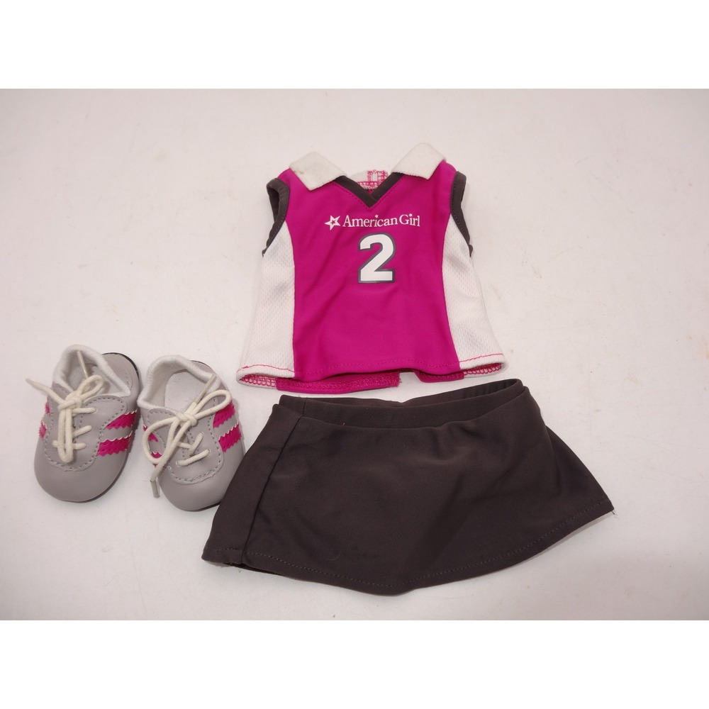 American Girl Doll Truly Me Lacrosse Outfit Pink Gray Jersey Skirt Cleats